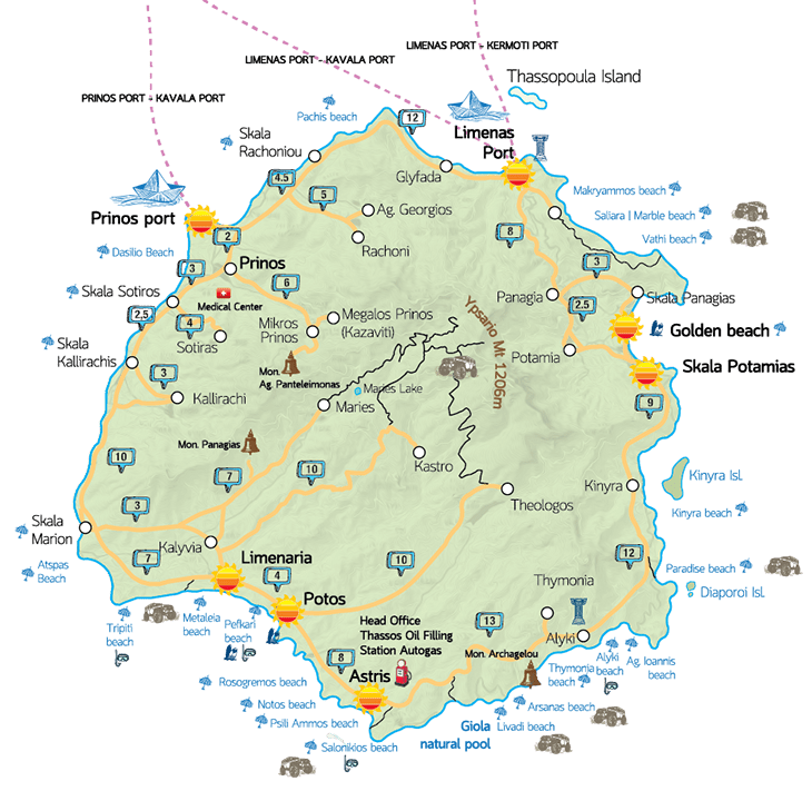 Thassos tours map