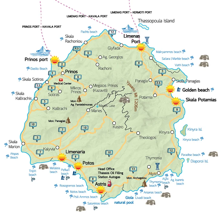 Thassos tours map